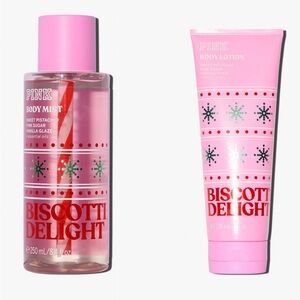 PINK Victoria's Secret Biscotti Delight Body Mist and Lotion - Pink and Red